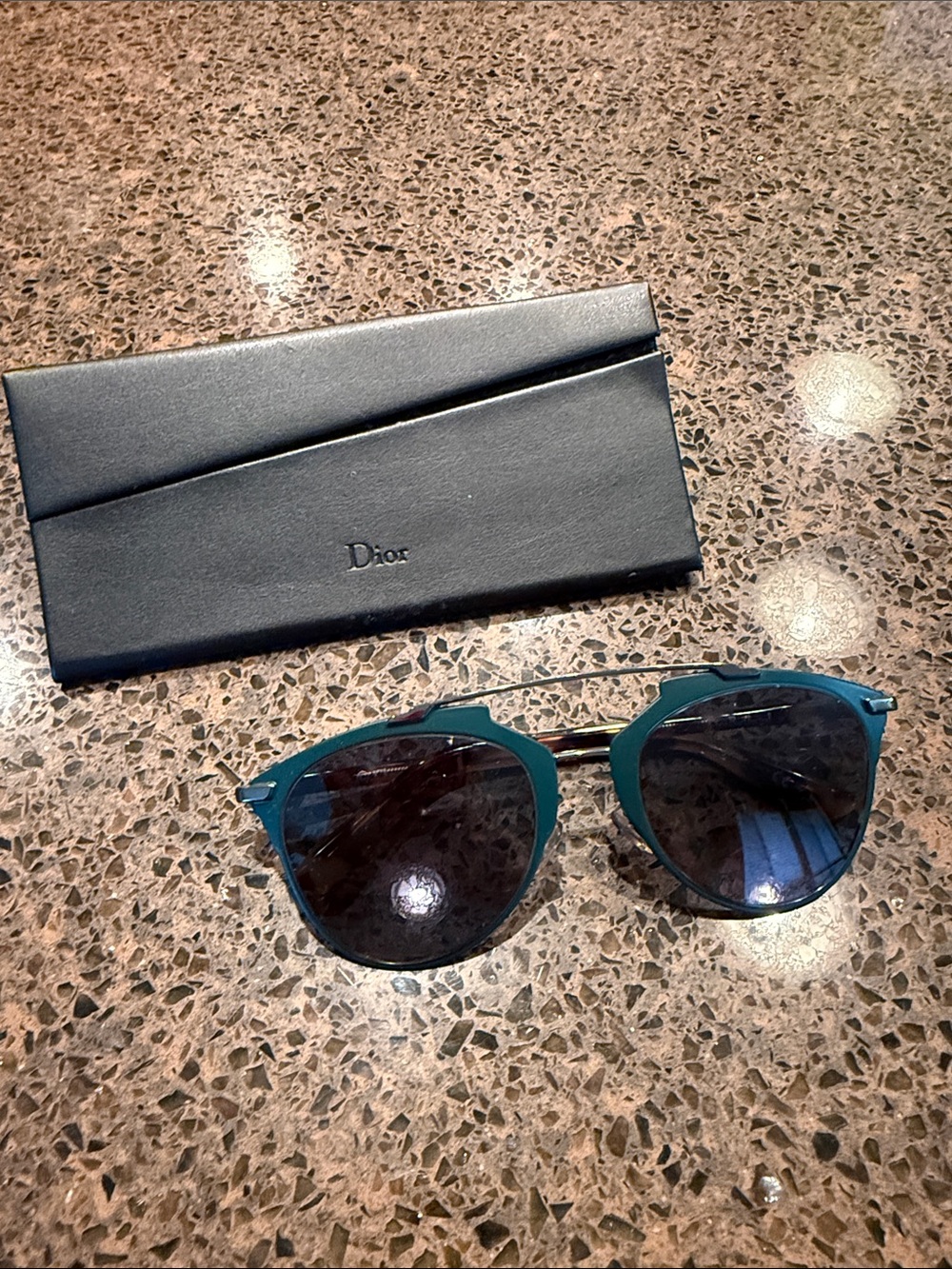 Dior Blue-Green Frame Sunglasses with Dark Lenses